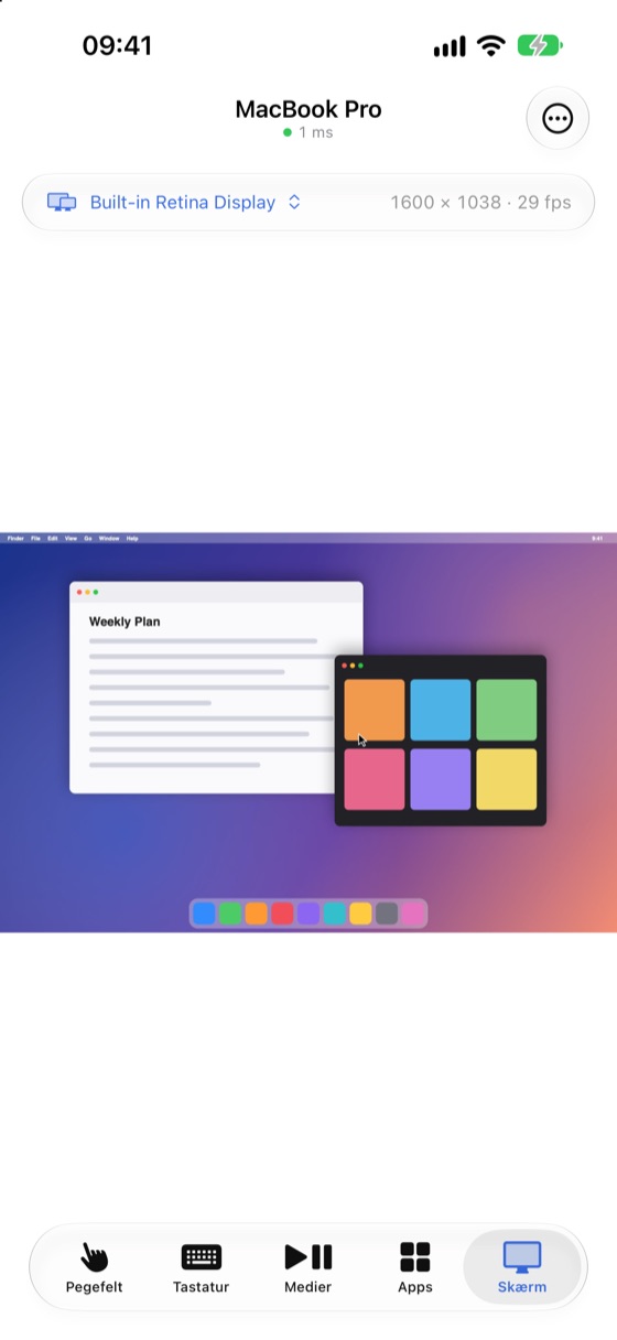 Handpilot på iPhone, der viser skærmen på en Mac