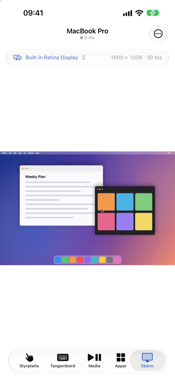 Handpilot på iPhone som visar skärmen på en Mac